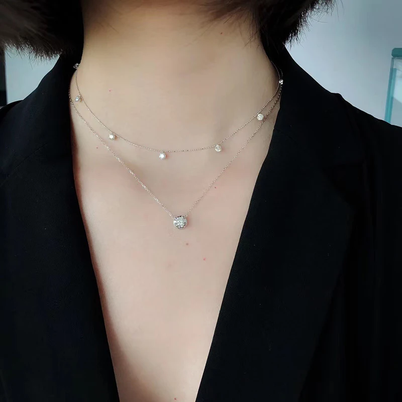 KUGG 18K Yellow or White Gold Necklace Real Natural Diamonds 0.60 or 1.0carat Necklace Shiny INS Style Party Jewelry for Women