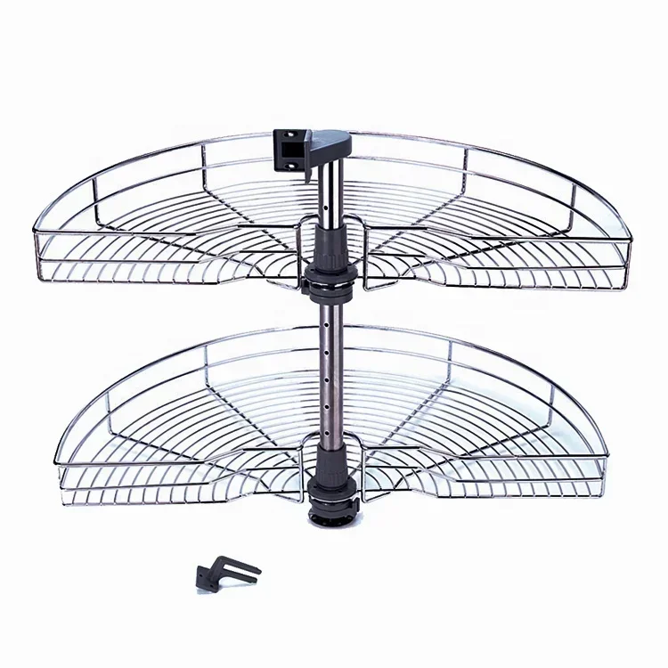 2 Tiers 180 Degree Magic Corner Pull Out Basket Soft Close Round Wire Multifunctional Revolving Slide Out Basket on sale