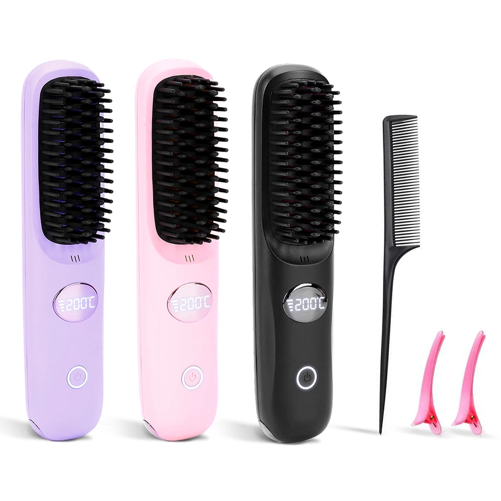 Portable Hair Straightener Comb Digital Display Mini Hot Comb Straightening Brush Styling