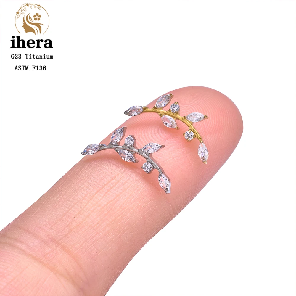 ASTM F136 Titan 16G CZ Blatt-Ohrstecker für Knorpel, Tragus, Helix, Conch Piercing, interner Gewinde-Labret-Ring, Körperschmuck – Detail 10