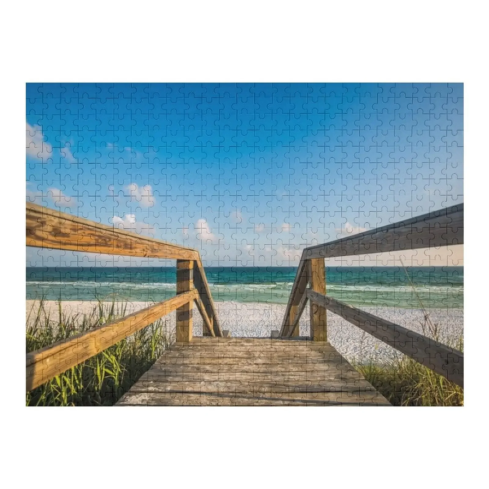 Head to the Beach - Sandy Boardwalk Leads to Summer Fun Near Destin Florida Jigsaw Puzzle Wooden Name Custom Photo Puzzle