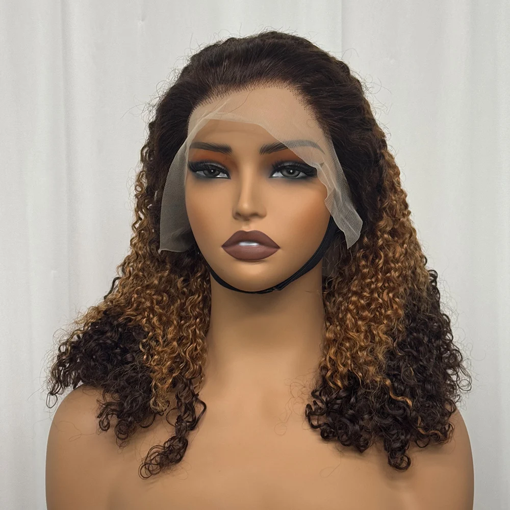 300% Density Burmese Pixie Cut Kinky Curly Human Hair Wig 99J Highlight 13x4 Transparent Lace Front Wig for Black Women 16 inch