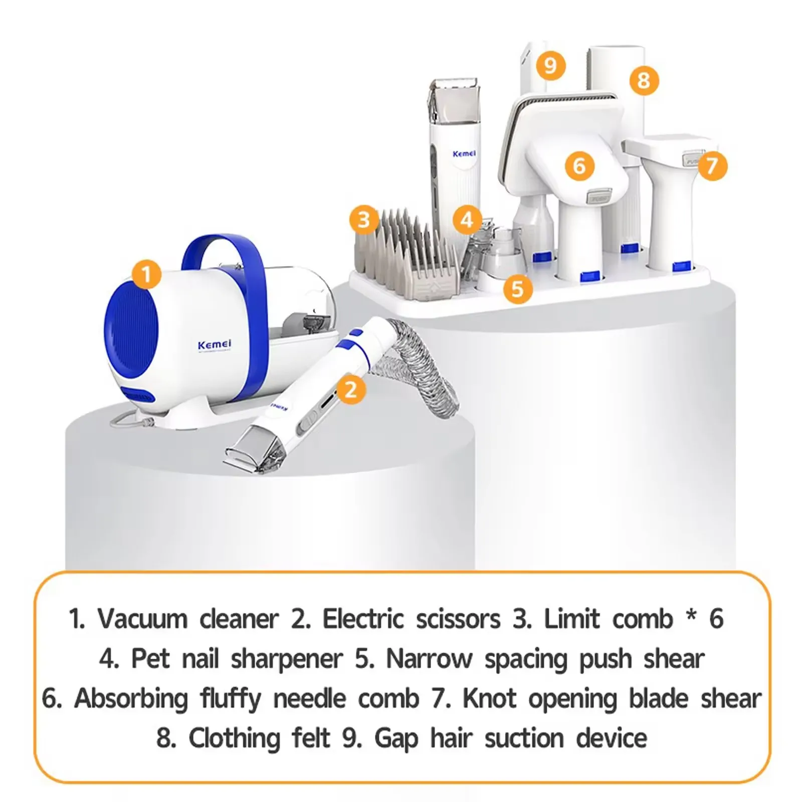 Dog Grooming Vacuum Dog Hair Vacuum Grooming Kit Clipper Nail Grinder Brush 7 Tools Cleaning