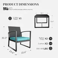 All-Weather 3-Piece Outdoor Patio Furniture Set with Wicker Rattan Chairs for Garden, Balcony, Poolside 5