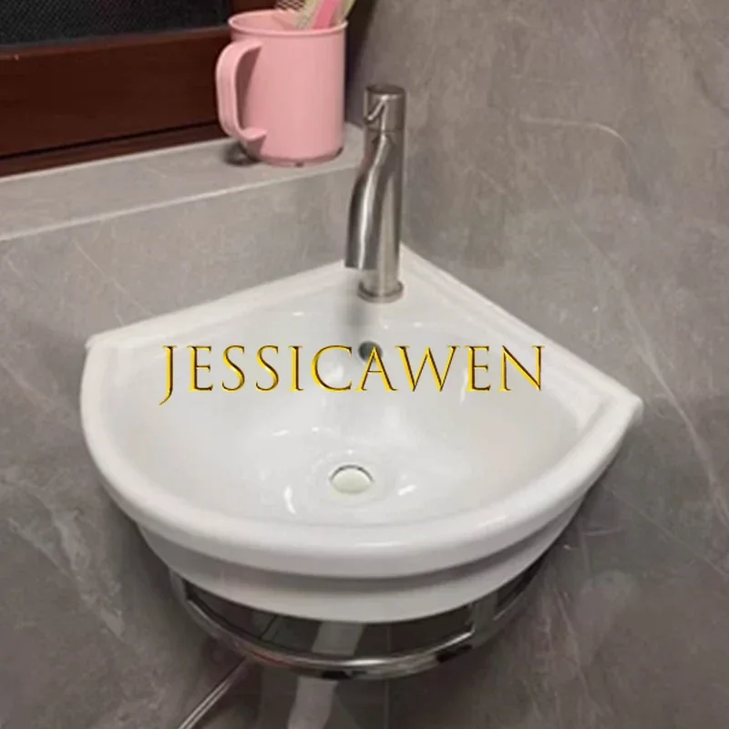 255*255*120mm Triangular Washbasin Corner Ceramic Sink Mini Single Basin Small Apartment Wall-hung Hand Wash Basin For Bathroom 3