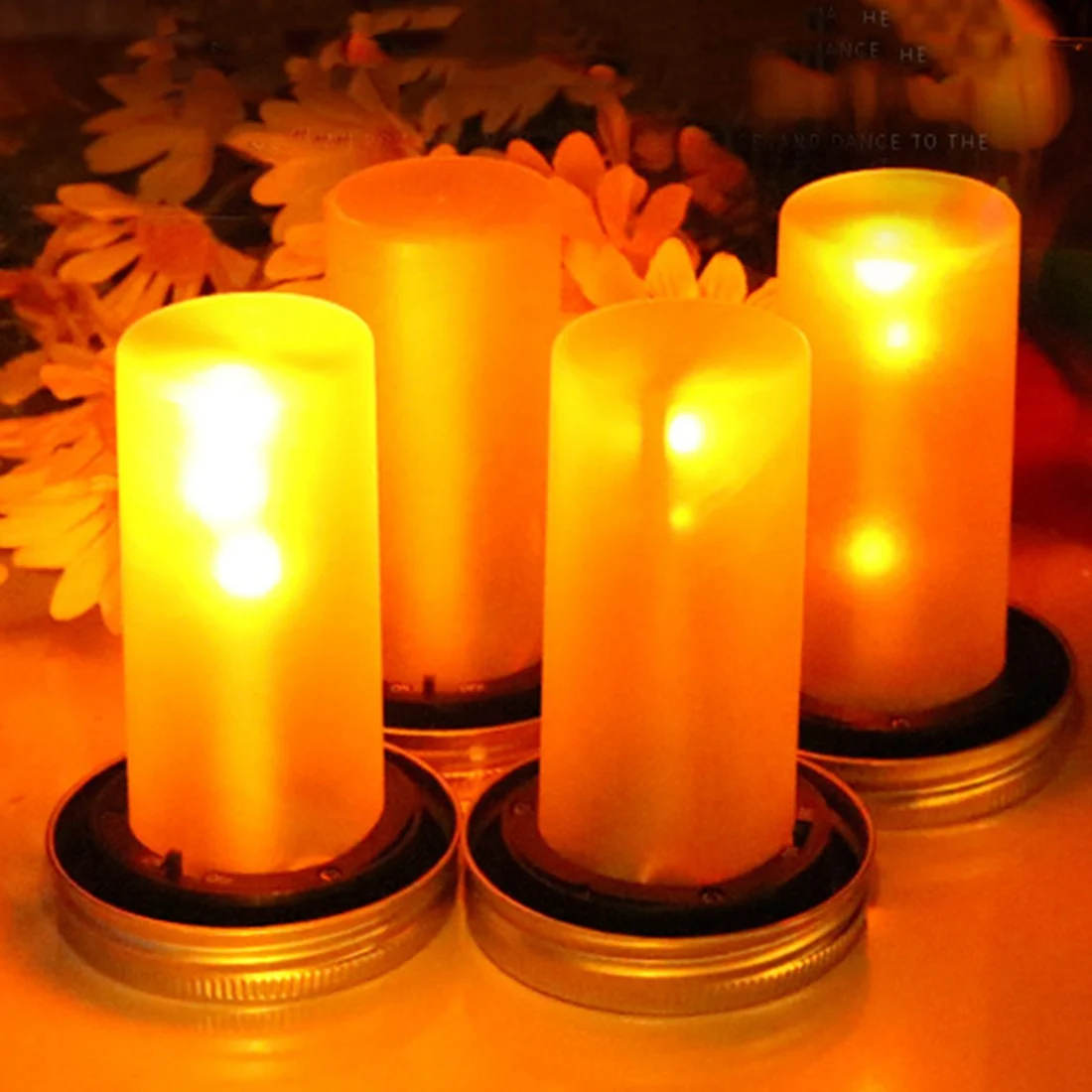 4Pcs Solar LED Mason Jar Lit Light Torch Flame Warm LED Garden Outdoor Solar Bottle Lamp Candle Lantern Decoration solar led bottle lamp