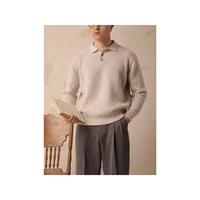 Autumn Winter Warm Collared Sweater Men Loose Casual Gentleman Solid Color Knitted Shirt Business Iron Free Long Sleeve Threa...