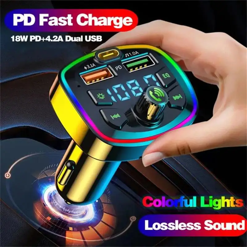 Car MP3 Player Fm Transmitter Wireless Bluetooth 5.0 Audio Receiver Handfree Type-C Dual Usb Car Fast Charger Kit fm transmitter bluetooth audio adapter bluetooth mp3 receiver car mp3 player bluetooth music player