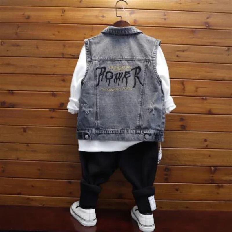 

Boys Fashion Jacket Jean Waistcoat Kids Fall Clothes For Teenage Vest Turn-down Collar Streetwear Vest Hip Hop Denim Jacket Vest