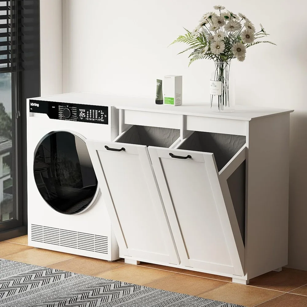 Bathroom Laundry Hamper Cabinet, Double Tilt Out Laundry Hamper with 2 Baskets,Hidden Cabinet, Laundrys Cabinet