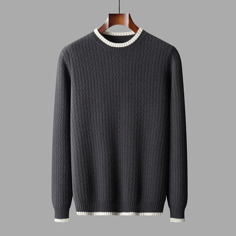 New Autumn/Winter Wave 100% Merino wool cashmere sweater men's O-neck pullover warm bottom knit shirt top 4
