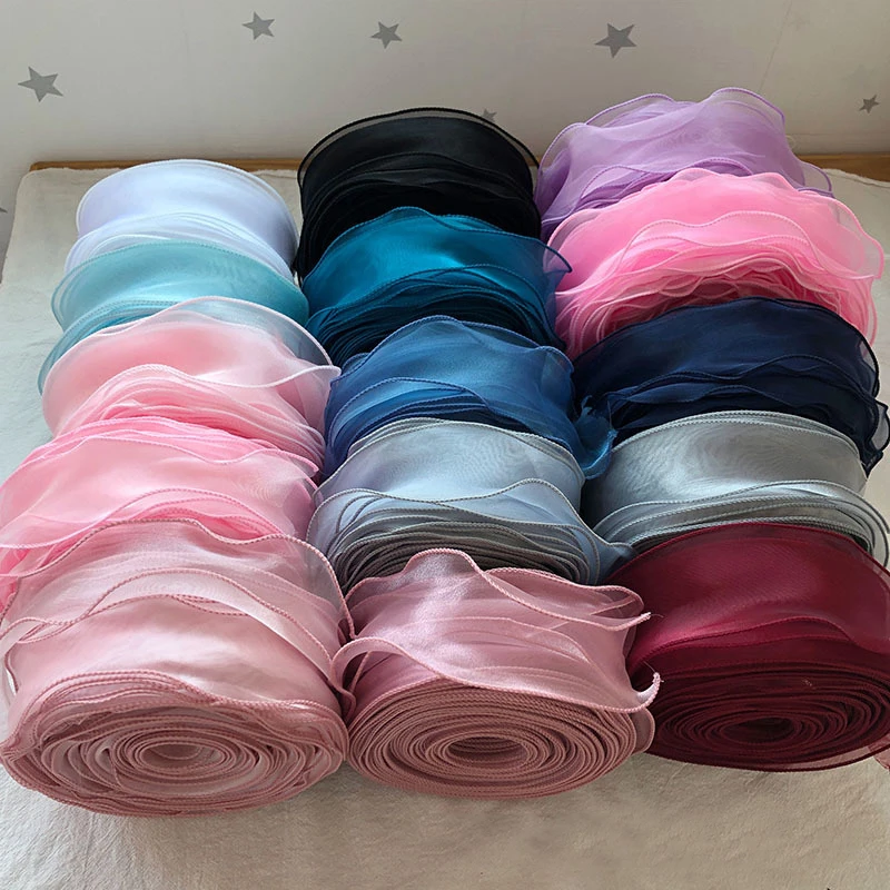 50mm Wave Edge Silk Organza Ribbon Bow Material Lace Ribbons For Hair  Ornament Gift Wrapping Sewing
