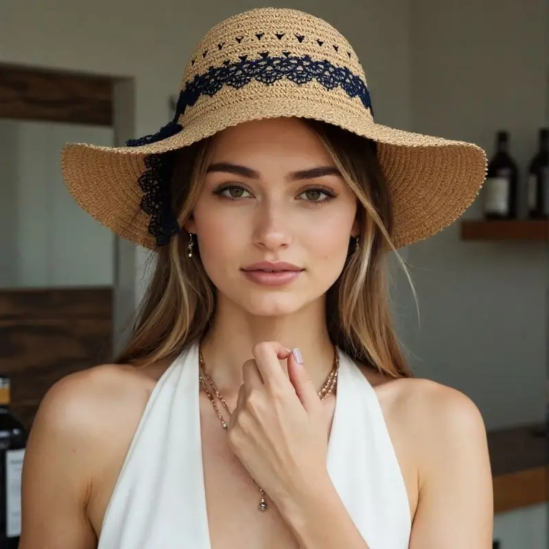 Summer Straw Hat Big Wide Brim Foldable Beach Sun Hat Women Camping Traveling UV Protection Beach Caps Soft Breathable Cap