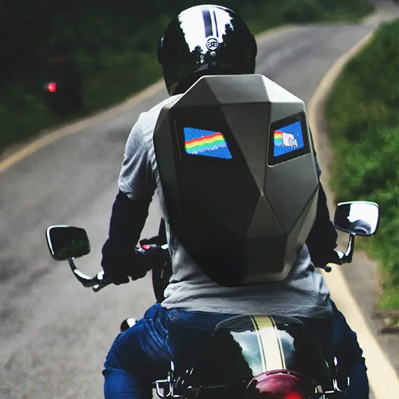 Mochila LED P2 para motocicleta, bolsa de carcasa dura, pantalla