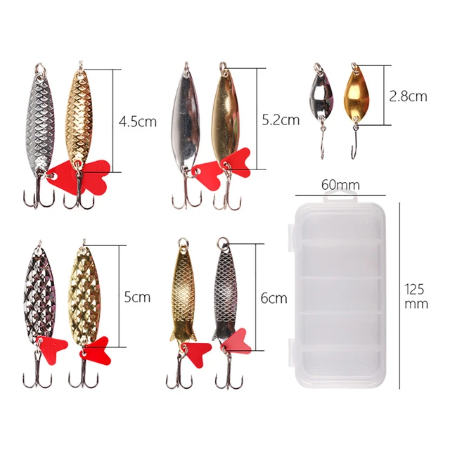 10PCS Fishing Metal Gold Silver Scoop Bait Kit Set Gold And Silver Bait  Glitter Spinnery Box Tweeter Hook Gear For Fishing Gear - AliExpress