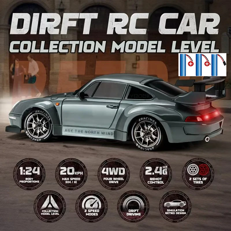 4륜구동 RC 드리프트카 2.4GHz 4x4 레이싱 RTR 무선 조종 트럭 LED 라이트 스턴트 드리프트 고속 레이싱카 어린이 성인 장난감 선물