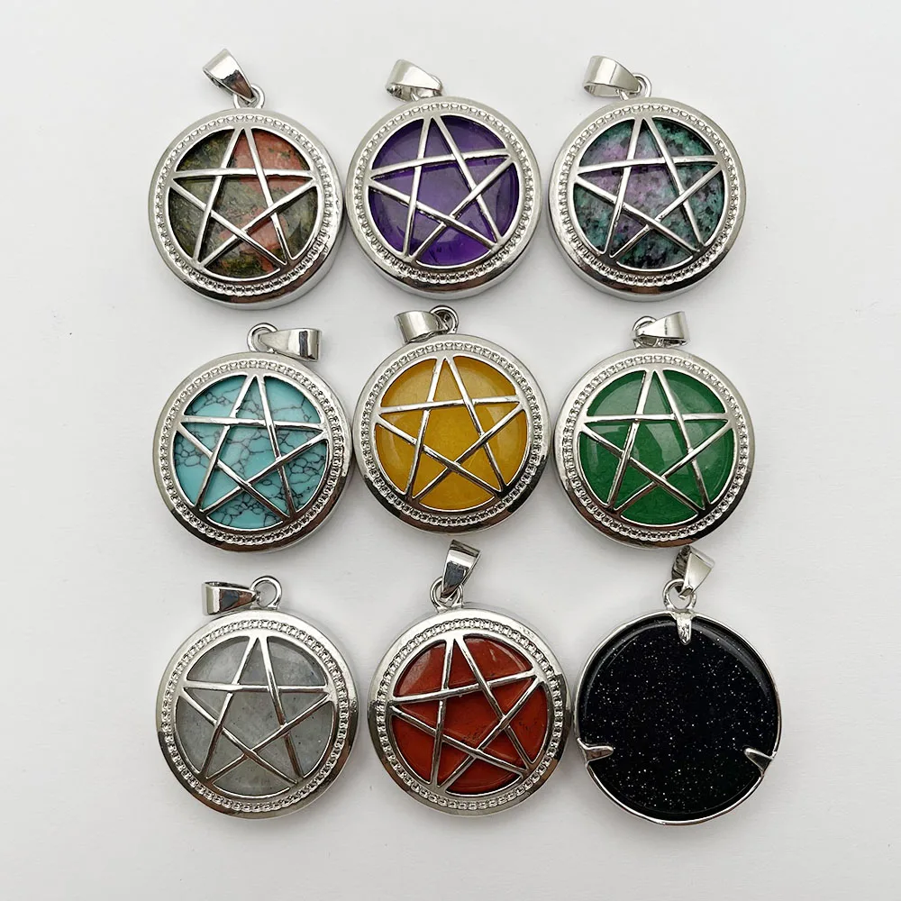 fashion Hollowed Pentagram Natural Gem Stone amethyst Crystal necklace Pendant Jewelry Making Accessories 20pc