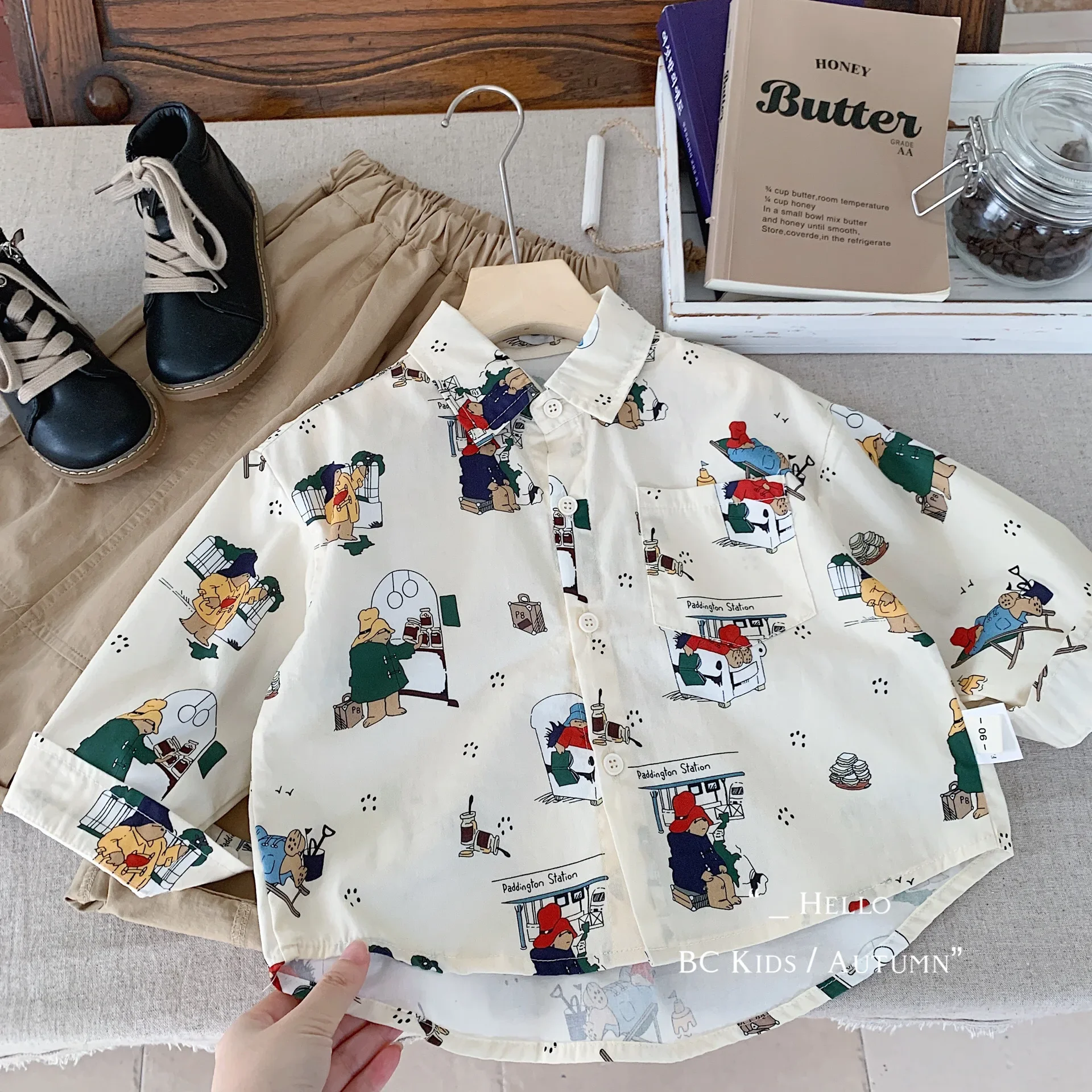 Boys Girls Spring Autumn Casual Print Long Sleeve Cotton Blouse