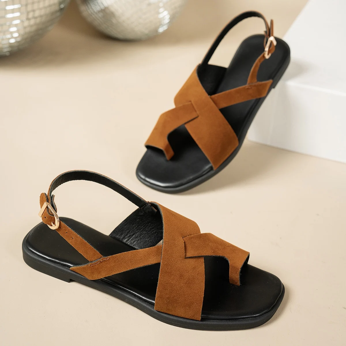 Women's Sandals Vintage Flat Toe Herringside 2025 Summer Holiday Rome Sandals Slippers For Outer Wear