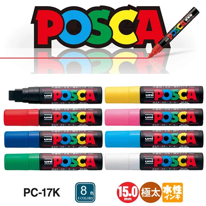 POSCA / PC-17K Pennarelli Art Paint / Confezione da 2 metallizzati /  Pennino XXL con punta a scalpello / Sfondi per poster da disegno Pennarelli  da colorare / Oro e argento -  Italia