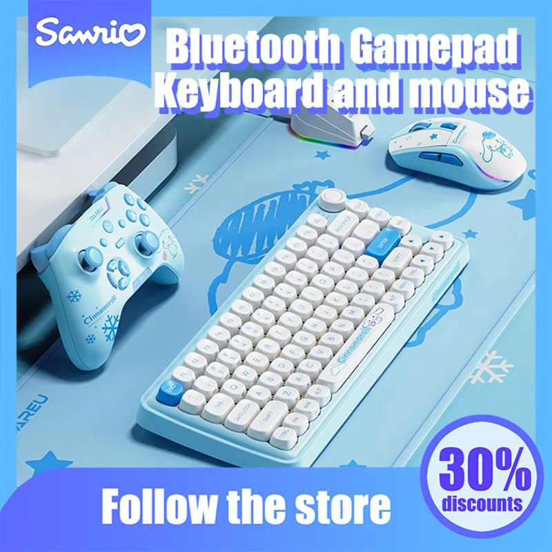 

Kawaii Sanrio Anime Keyboard Mouse Gamepad Cute Cinnamoroll Cartoon Computer External Keyboard Set Originality Children Gifts