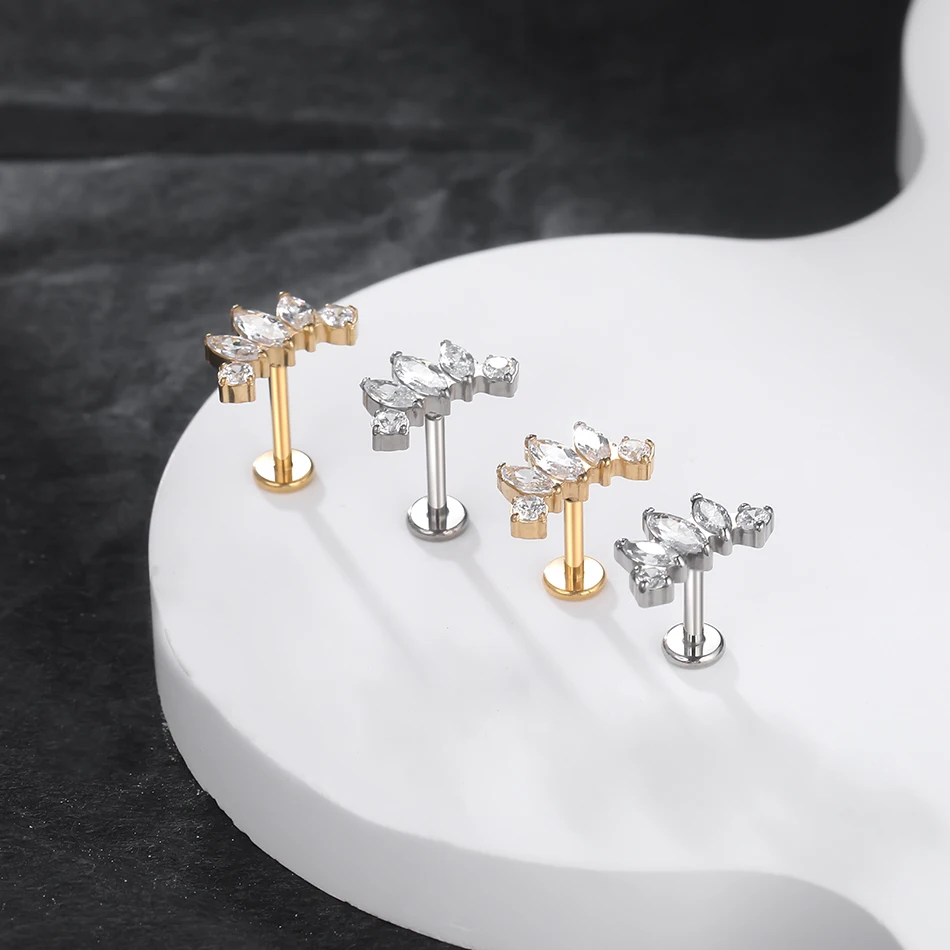 5/10Pcs Implant Titanium Zircon Ear Cartilage Tragus Helix Daith Piercing Stud Earrings for Women Labret Lip Ring Pircing 16G