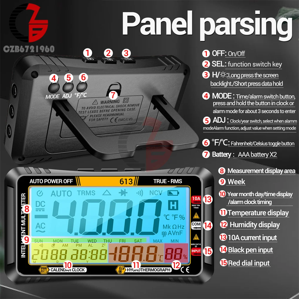 Digital Smart Multimeter Transistor Testers AC/DC True RMS Auto Electrical Capacitance Meter Voltmeter Current Voltage Tester digital multimeter transistor tester