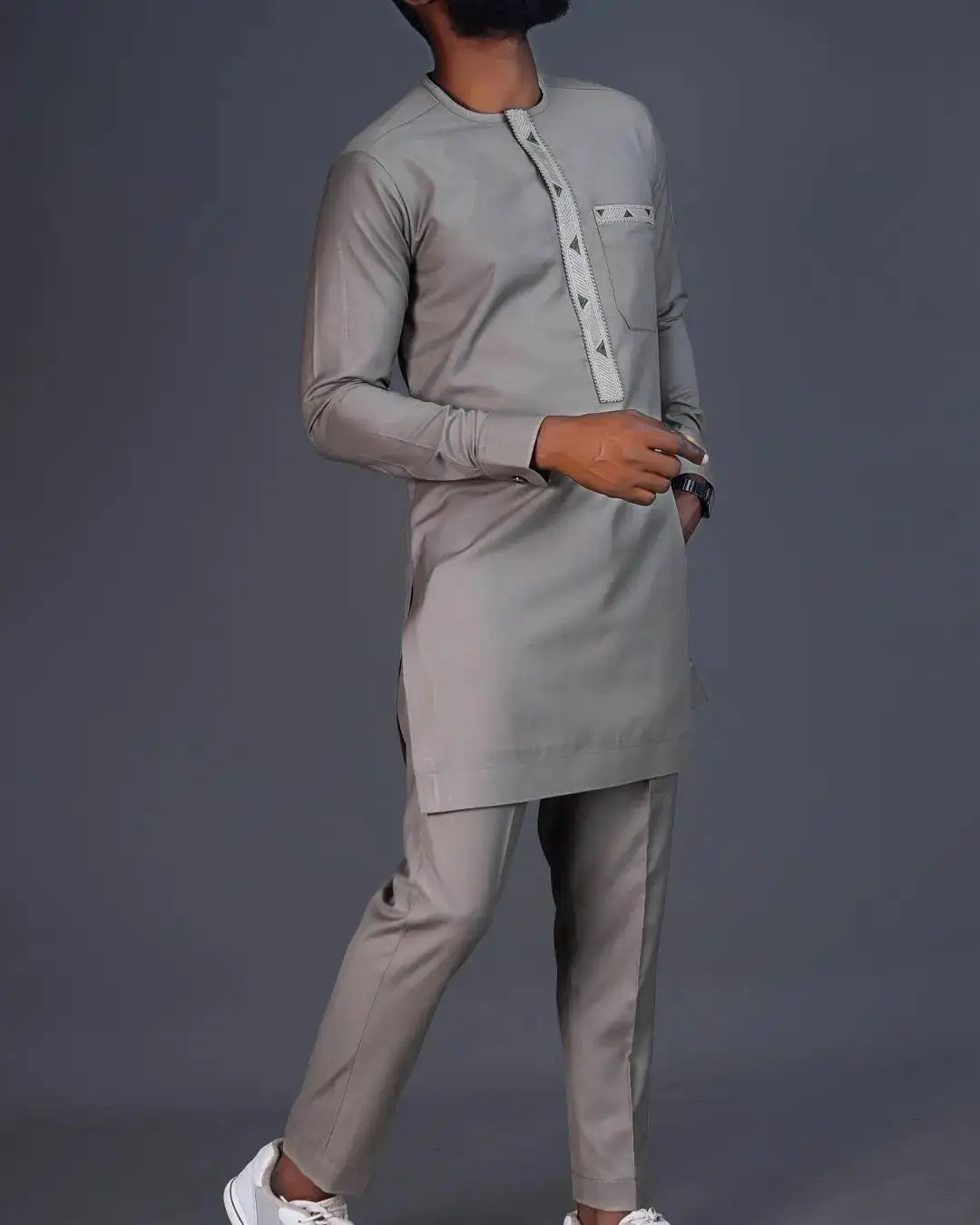 Kaftan Men's Suit African Traditional Clothes With Pocket Top Shirt Trousers Ethnic Casual Style 2-piece Sets Gentleman Cothing african men clothes set color block tops pants with pockets solid color men s suits kaftan outfits 2 piece suit gentleman wear