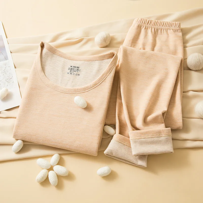 Thermal Underwear Set Women Wool And Silk Double Layer Thickened Fleece Brushed Thermal Shirt Mens Leggings Sexy Pants