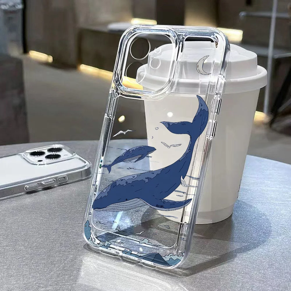 Vibrant Shark Design Silicone Phone Case - Transparent Protective Cover