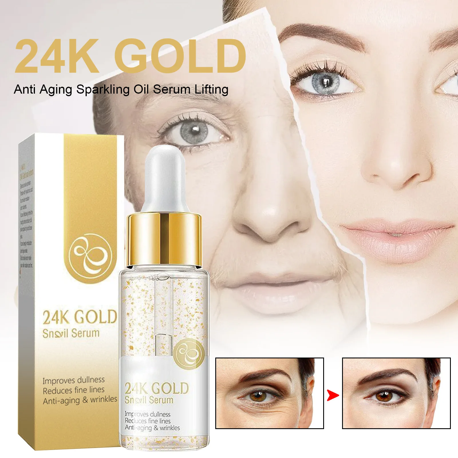24k Gold Face Serum Advanced Wrinkles Removal Firming Essence Fade Fine Lines Tightening Moisturizing Brighten Repair Skin Care 3