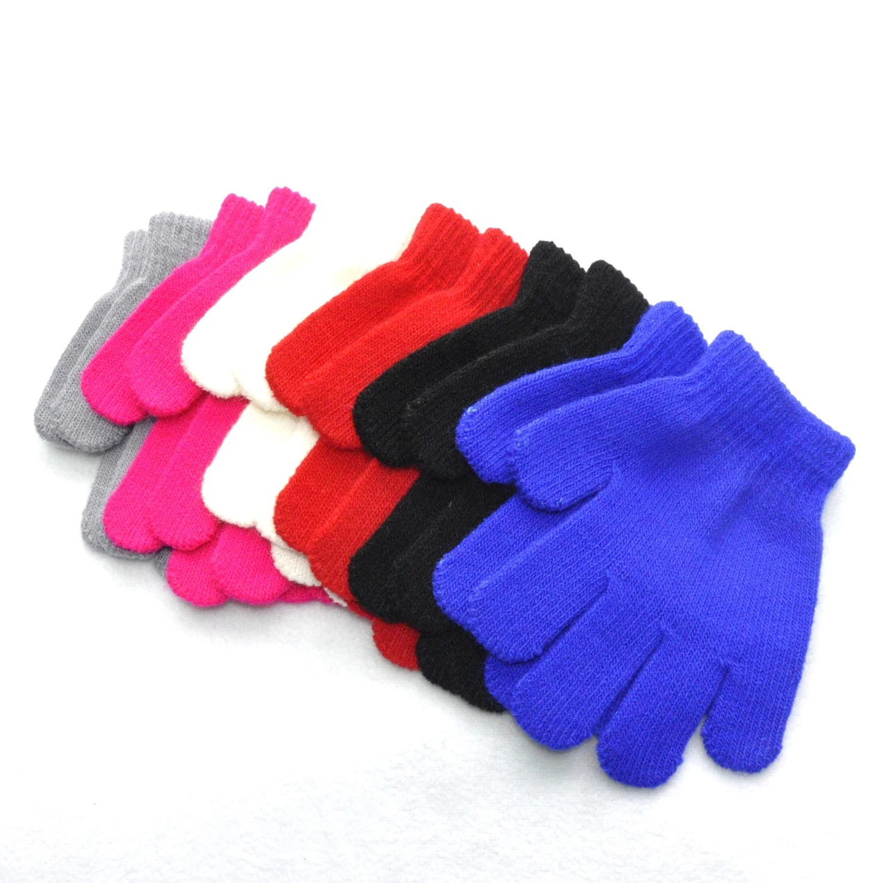 Children Knitted Gloves Winter Kids Kindergarten Student Solid Furry Full Finger Mittens Writing Warmer Hand For 3-7 Years Old 5