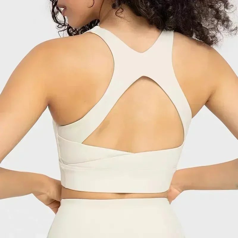 Lemon High End Nylon Back Open Workout Gym Tops High Impact Padded Mid Support Sport Bras Full Coverage Brassiere Women Clothing