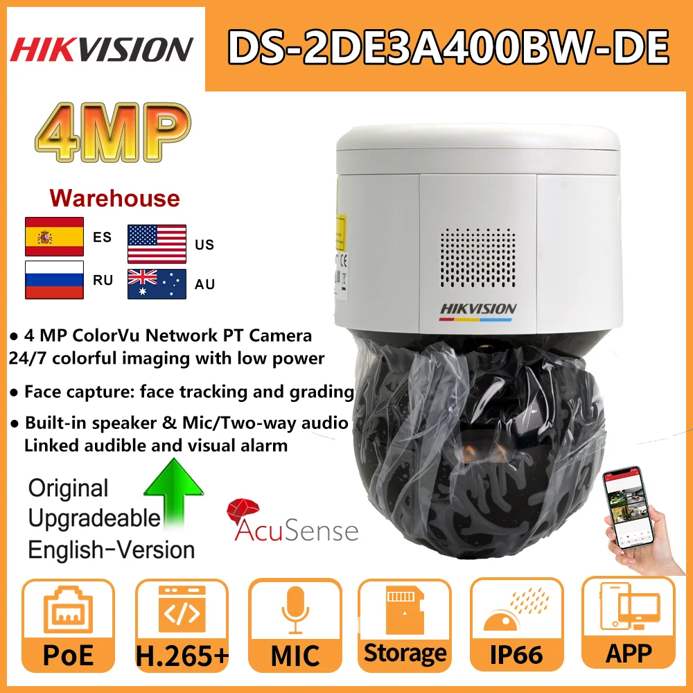 Hikvision IP 카메라, 4MP ColorVu PT 스피드 돔 DS-2DE3A400BW-DE, PoE DS-2DE3A400BW-DE W 와이파이 내장 마이크 스피커, 브래킷 포함