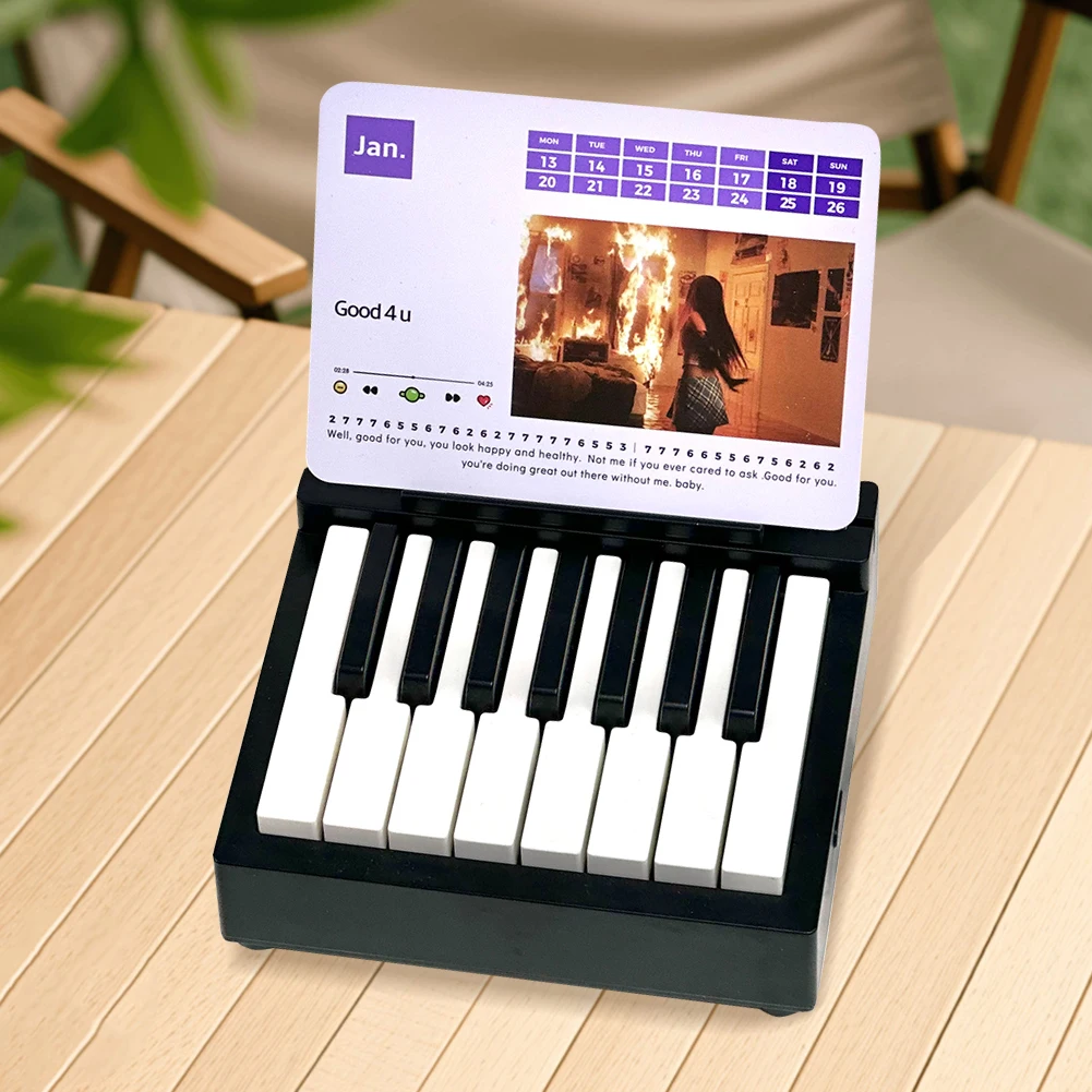 Singer Piano Calendar Piano Portable Desk Calendar Desktop Peripheral Ornaments with 27 Music Cards 26 Songs