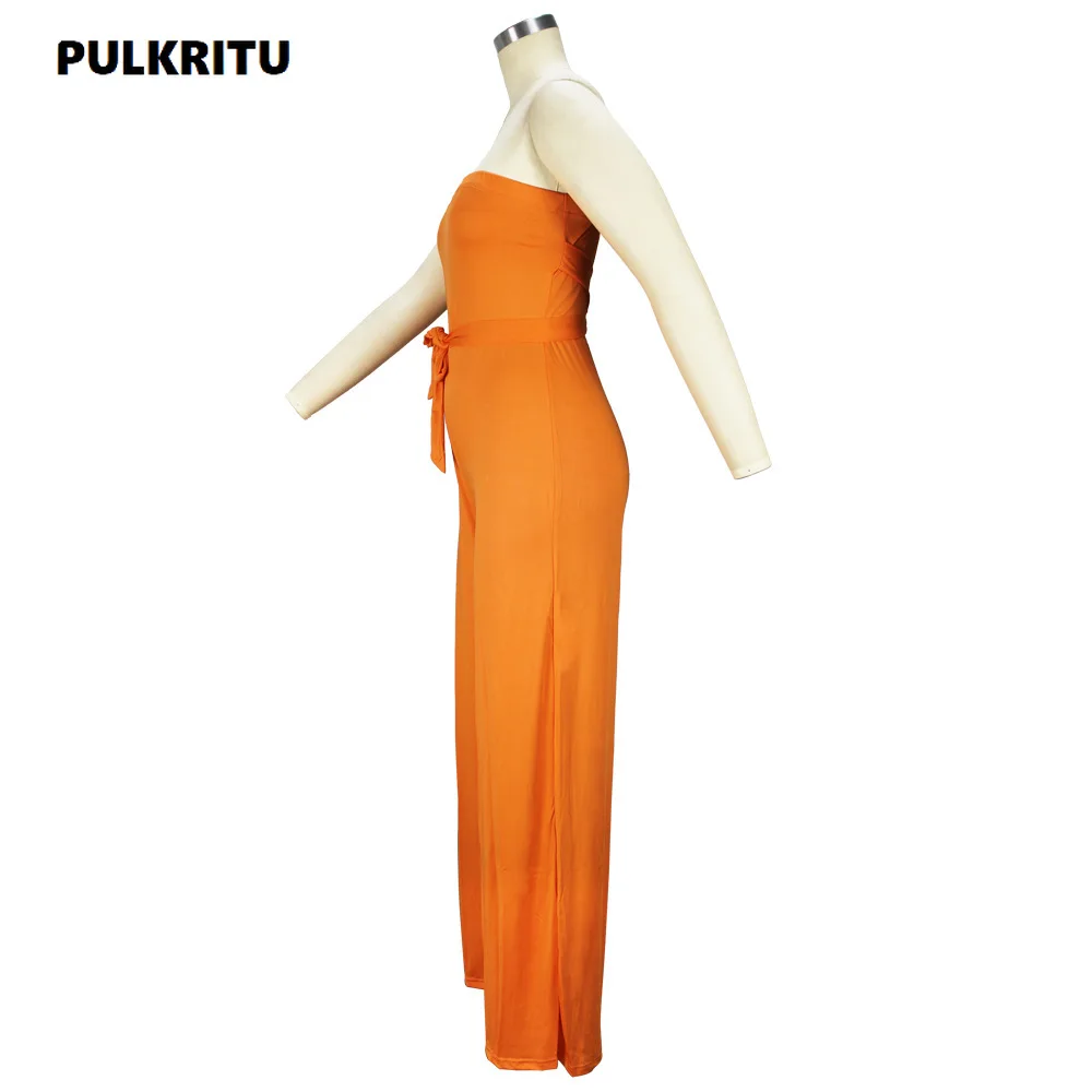 Pulkritu Bandage Women Jumpsuits Slash Neck Fashion Solid Sexy Streetwear Female Overall Loose Summer Sleeveless