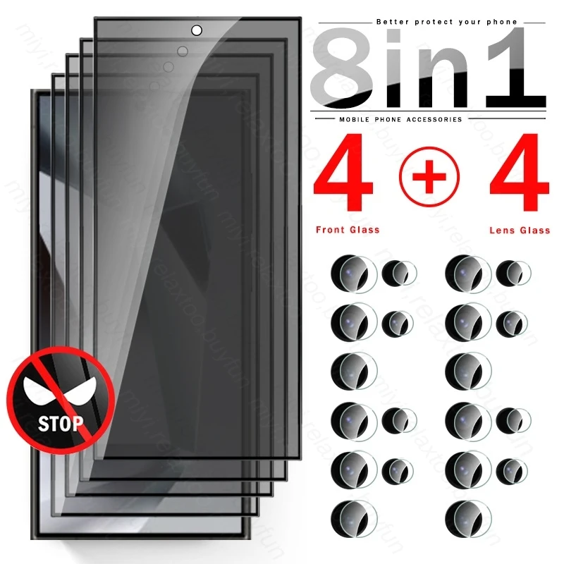 

8 In 1 Privacy Tempered Glass Full Cover Screen Protector For Samsung Galaxy S 24 S24 Ultra Plus Camera Glass Samsungs S24Ultra
