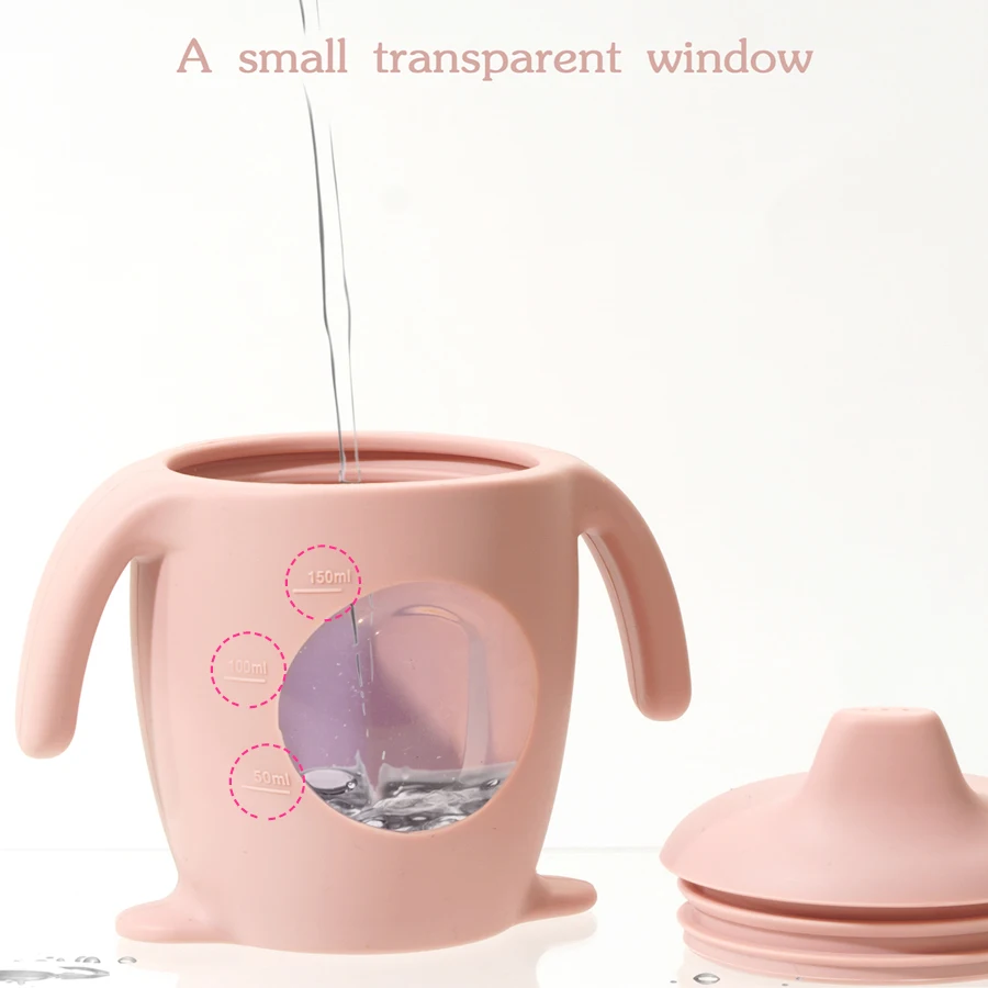 1PC Baby Silicone Sippy Cup Cartoon Penguin Shape Water Bottle Visible Baby Bottles Transparent Cups Portable Baby Tableware 5