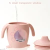 1PC Baby Silicone Sippy Cup Cartoon Penguin Shape Water Bottle Visible Baby Bottles Transparent Cups Portable Baby Tableware 5
