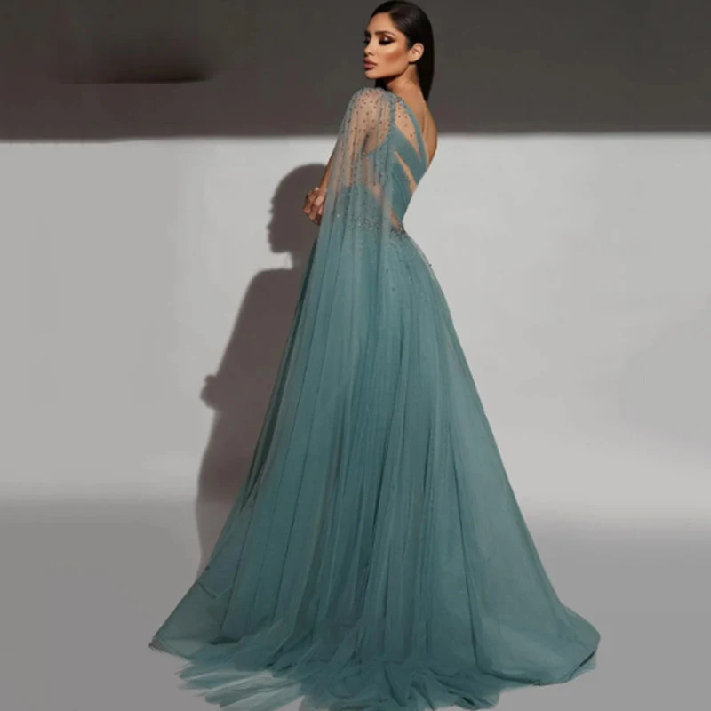 

Banquet Mesh Dresses A-line Asymmetrical Floor-Length Dresses for Banquet Party Prom Cocktail Dresses