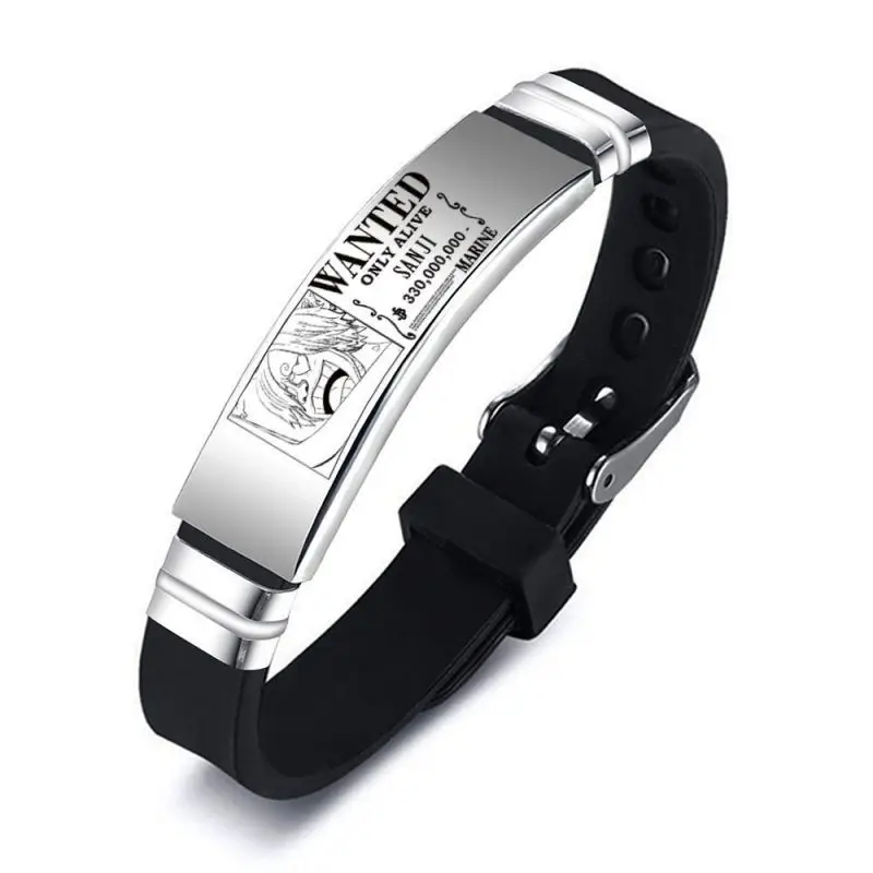 Anime One Piece Personalized Straw Hat Monkey&middot;D&middot;Luffy Bracelet Wanted Stainless Steel Silicone Bracelet Party Accessories