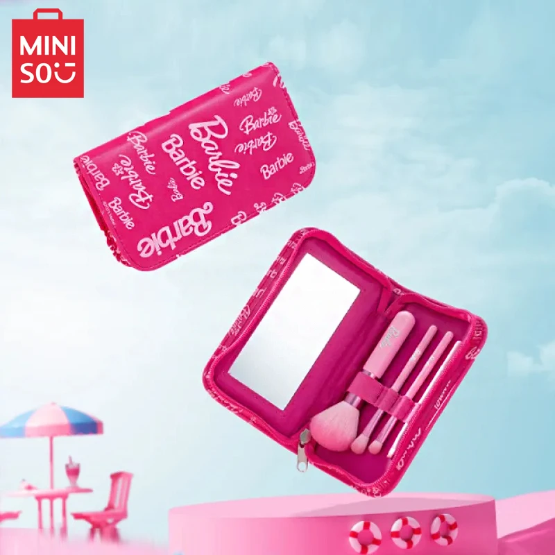 

Miniso Барби набор для макияжа Портативная сумка для хранения с зеркалом рассыпчатые кисти для пудры тени для век набор кистей для макияжа