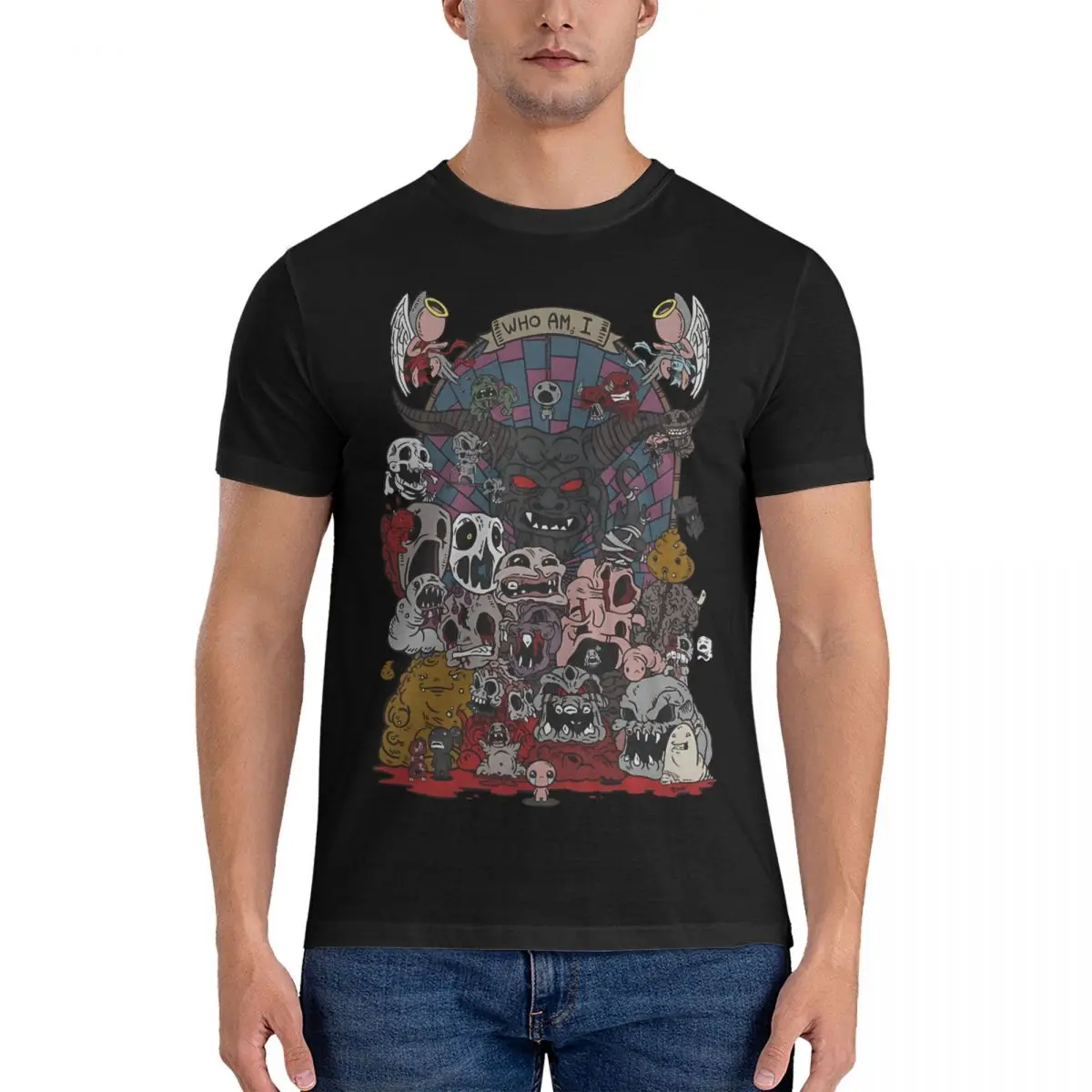 

Футболки с постером для мужчин, оригинальные хлопковые футболки с вырезом лодочкой и связыванием с изображением Исаака, размеры до 6XL