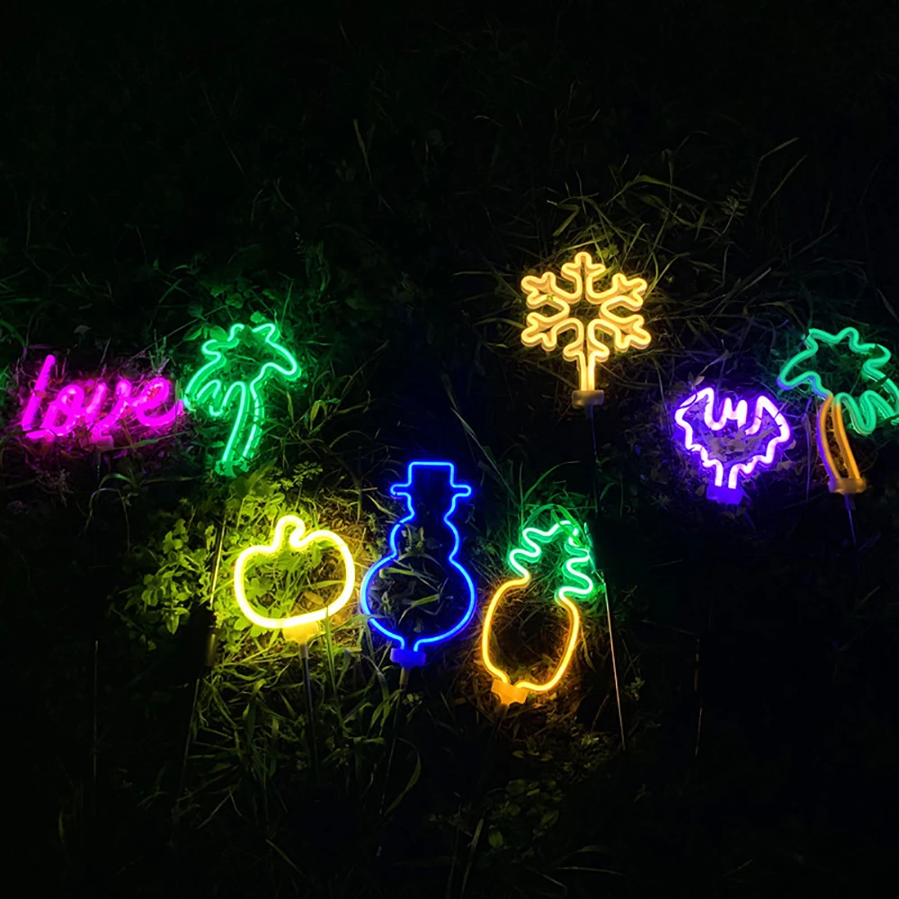Solar Led Neon Light Outdoor Christmas Tree Coconut Tree Pineapple Snowflake Snowman Lightning Clouds Star Flamingo Light Lawn silicone holographic pendant mold rainbow light effect snowflake keychain pendant resin mold christmas charm mold dropship