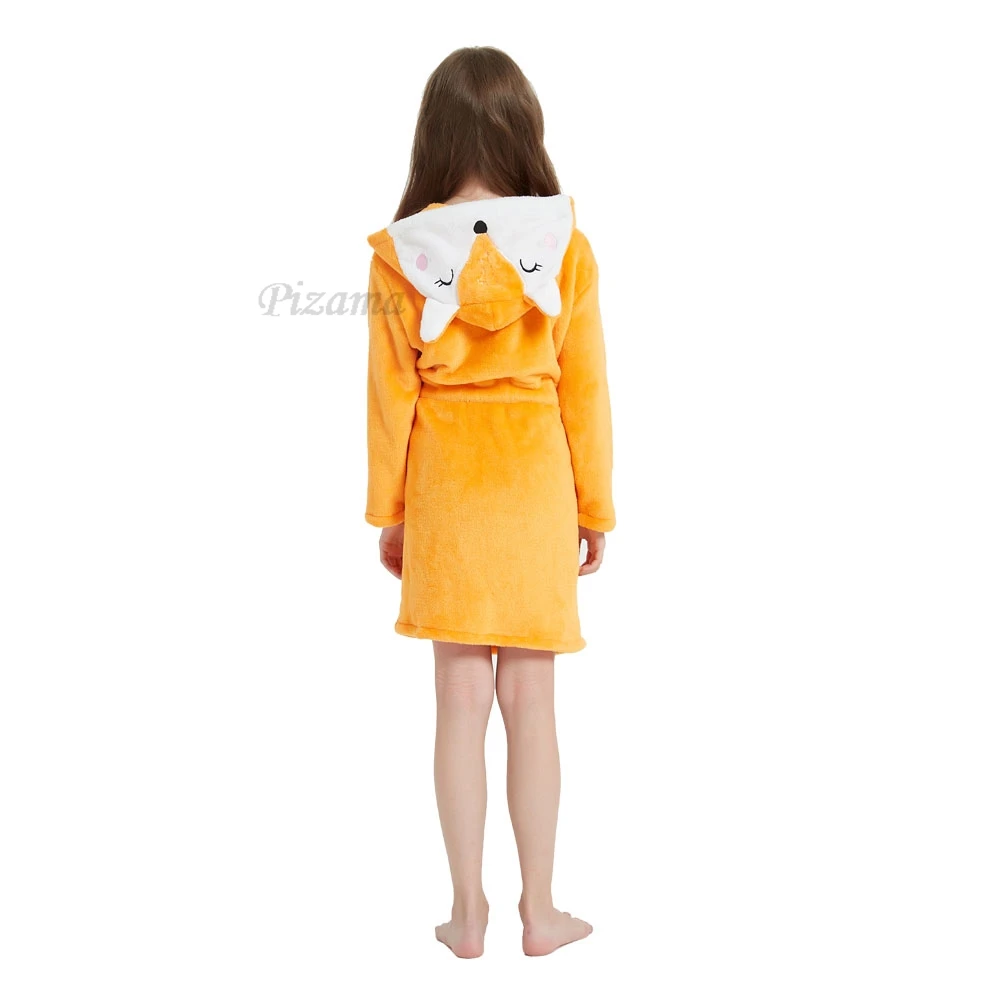 Girls and Boys Fox Kigurumi Animal Cartoon Bathrobes Winter Warm Flannel Bath Robe with Belt Kids Pajamas Sleepwear Homewear kids pajamas set flannel pajamas child bathrobe kids robe