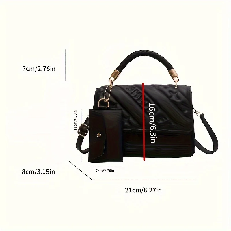 1pc Trendy Quilted Handbag with Adjustable Strap, Stylish Black Shoulder Purse for Women with Mini Coin Pouch, Crossbody Purse