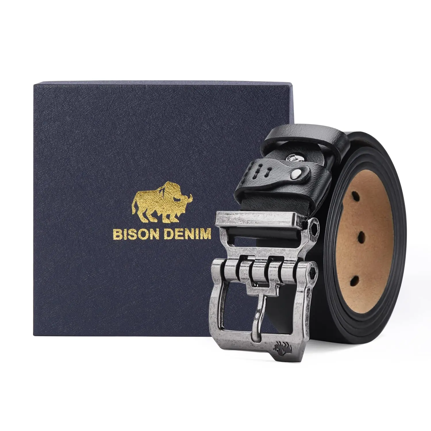 BISONDENIM Luxury Designer Belts for Men Vintage Cow Spilt Genuine Leather Pin Buckle Waist Strap Belt for Jeans High Quality images - 6