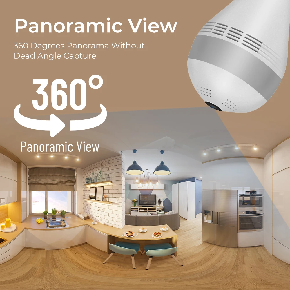 5Mp/3Mp Wifi Izzó Kamera Fiseye 360 Panorámás Kamerák 1080P Biztonsági ...