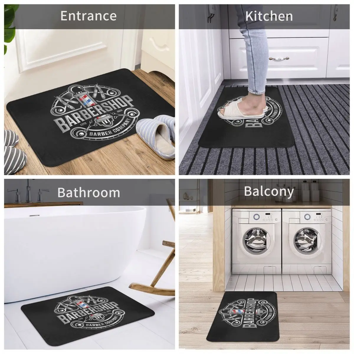 Barber Shop Sign Barbershop Doormat Soft Rug Non-Slip Welcome Mats for Home Kitchen Washable Bathtub Shower Mats Decorative