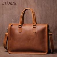 LUOKIR Real Leather Handbag Men Vintage Crazy Horse Cowhide Office Computer Bag Simplicity Business Briefcase For 14 Inch Laptop 1